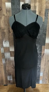 Vintage Vanity Fair schwarz Nylon Spitze Full Slip 32 USA Empire Taille Midi Dessous - Bild 1 von 14