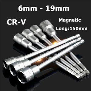 1/4" Hex Drive Magnetic Socket 6-19mm Extra Long Nut Bolt Impact Drill Bits CR-V - Picture 1 of 8