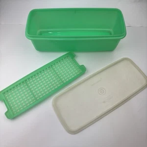 Tupperware Vintage Rectangle Celery Container Crisper Green Picnic Caravan - Picture 1 of 9