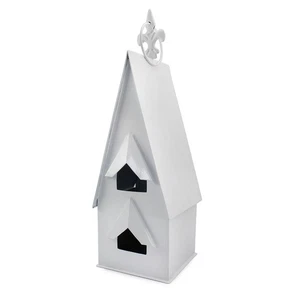 White Enamel Decorative Birdhouse, Rustic Farmhouse Enamelware Style for Mantel - Picture 1 of 6