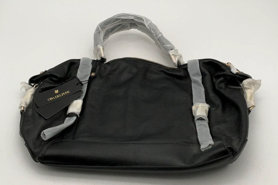 Bolso Cartera ORA DELPHNE NUEVO CON ETIQUETAS Cuero Guijarro Negro Cuero Suave Foto 1 de 4