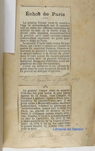 Konvolut Presseausschnitte zum Tod von General Tripier 1875 - Bild 1 von 8