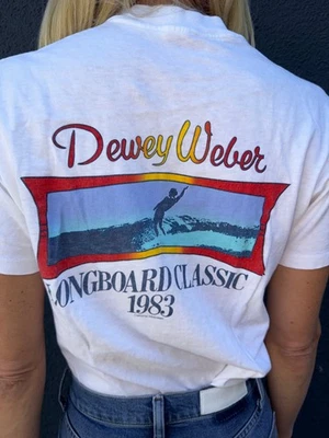 1983 VINTAGE 80s DEWEY WEBER LONGBOARD CLASSIC SURF CONTEST T-SHIRT SZ S SURFING - Image 1 of 4