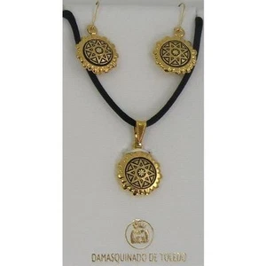 Damaszener Gold Runde Stern Ohrringe Halskette Set von Midas von Toledo Spanien 8402Sta - Bild 1 von 1