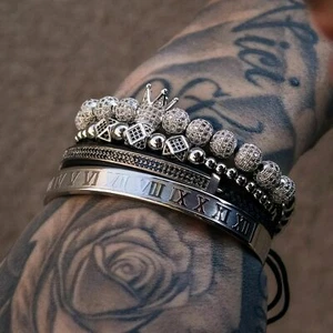 Mens Silver Bracelet Set, Mens Bracelet, Bracelet for men, Mens Jewellery, - Picture 1 of 12
