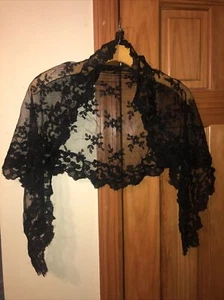 Copricapo sciarpa scialle floreale pizzo nero vintage anni 60 - Foto 1 di 24