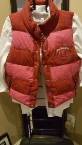 VICTORIA'S SECRET Womens Vest M L PHI BETA PINK Down Puffer RED PINK Reversible - Picture 1 of 4