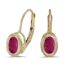 14k Yellow Gold Oval Ruby Bezel Lever-back Earrings