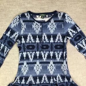 LRL Lauren Ralph Lauren Dress S Blue Aztec Southwestern Print Knit Long Sleeve - Picture 1 of 10