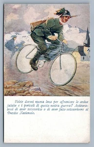 SOLDIER on BICYCLE MILITARY THEME ARTIST SIGNED ITALIAN ANTIQUE POSTCARD - Picture 1 of 2
