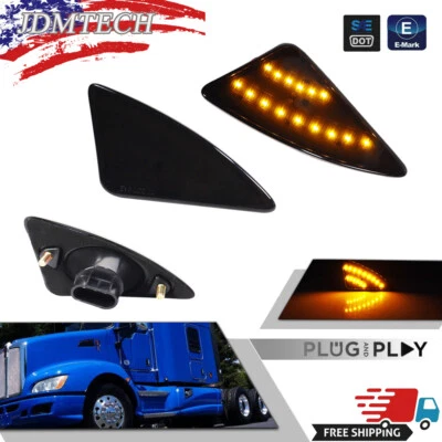 Smoked Front Fender Cab Side Marker Signal Lights For Kenworth T660 T170/270/370 - Image 1 of 4
