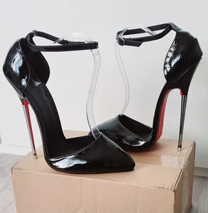 Sexy High Heels 16cm Metallabsatz Stilettos Riemchen-Pumps Schwarz Lack EUR 44 - Bild 1 von 24