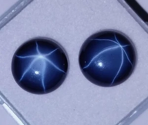 6 Rays Blue Star Sapphire 9X9 MM Oval Cabochon 2 Piece Loose Gemstone PAIR - Picture 1 of 6