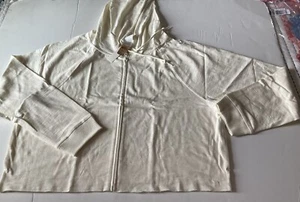 Victoria's Secret Women Large Nwt Ivory Zip Cropped Cotton Lite Weight Hoodie - Picture 1 of 4