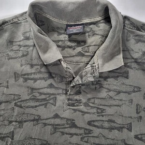 Woolrich Men's XL Olive Green All Over Fish Print Short Sleeve Polo - Picture 1 of 7