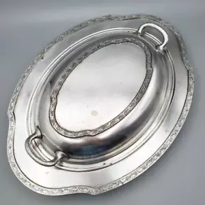 Sheffield Silver Co Vintage Silver Plated Covered Dish w Acanthus Scroll Border - Picture 1 of 10