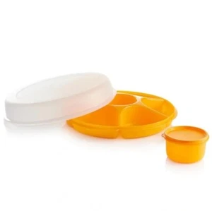 New Tupperware Lg Sheer Orange Serving Center Divided Veggie Party Tray Dip Bowl - Picture 1 of 3
