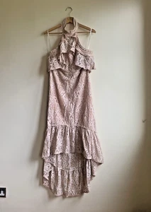 Vestido Foxiedox Alto-Bajo Midi Encaje Talla XS Halter Rosa Rubor Fiesta Boda - Imagen 1 de 9