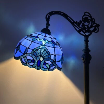 Tiffany Style Floor Lamp Baroque Blue Stained Glass Gooseneck Adjustable 63'H - Image 1 of 4