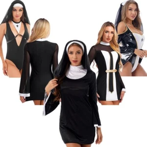 Women Halloween Nun Roleplay Costume Church Religious Sister Cosplay AU - Picture 1 of 55