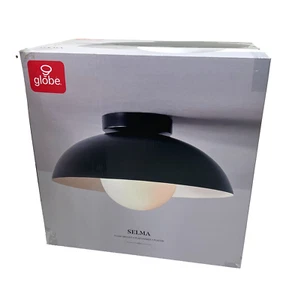 Globe Electric 1-Light Selma Matte Black Flush Mount White Opal Glass - Picture 1 of 2