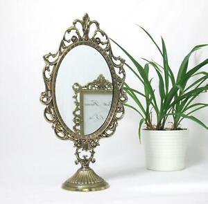 Standspiegel Gold Kippspiegel Schminkspiegel Messing Antik Optik 32cm Jugendstil