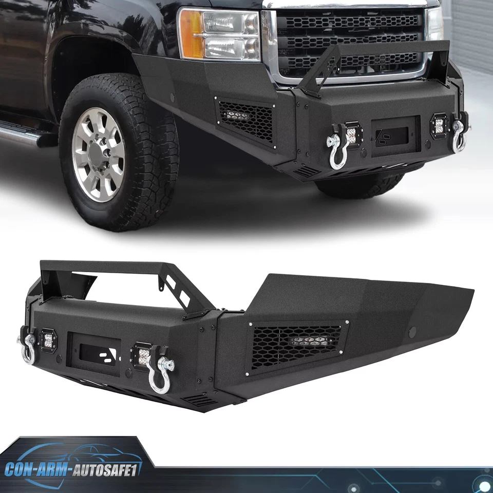 For GMC Sierra 2500HD/ 3500HD 11-14 Steel Front Bumper w/Winch Plate LED Light Foto 1 de 4