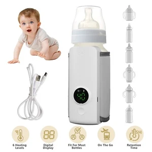 Portable Baby Milk Bottle Warmer Adjustable Temperature Display Outdoor Travel - Picture 1 of 12