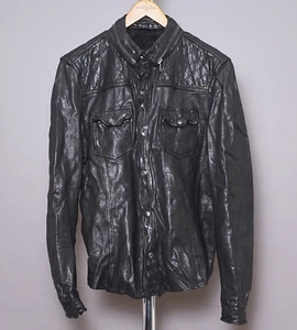 ALL SAINTS Leather Shirt Jacket LARGE Mens Black PHANTON Celebrity Grail Rock L - Picture 1 of 22
