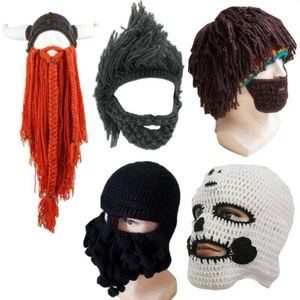 Hombres Mujeres Peluca Barba Sombreros Hecho a Mano Tejido Cálido Invierno Gorras Esquí Divertido Máscara Gorro - Imagen 1 de 149
