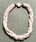 Antique Vtg White Milk Glass Seed Beads Braided Art Deco Chocker Necklace Japan