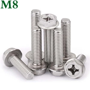 M8 304 Stainless Steel Serrated Phillips Flange Hex Bolts Hex Washer Head Screws - Picture 1 of 7