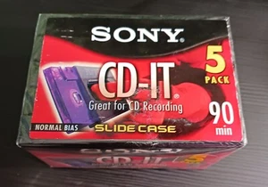 SONY CD-IT 90 Minute Normal Bias 5 Pack Slide Case Cassette Tapes Sealed NEW - Picture 1 of 20