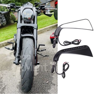 For Harley Custom Motorcycle Sickle Rearview Mirrors with LED Turn Signals - Picture 1 of 11