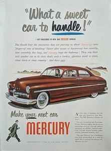 1949 Vintage Mercury Sedan Print Ad, Post WW2 Advertisement Frame Art - Picture 1 of 1