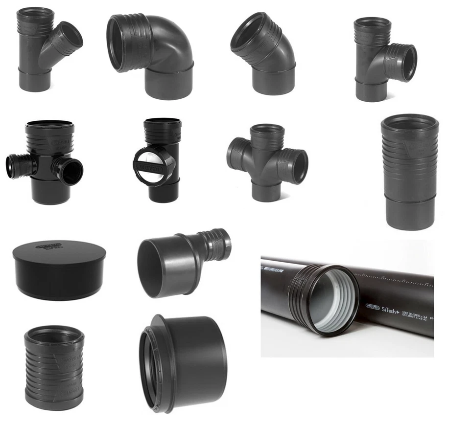 Buderus Wavin SiTech+ schallgedämmtes Rohr Formteile Bogen Abzweig Muffe Abfluss - Bild 1 von 1
