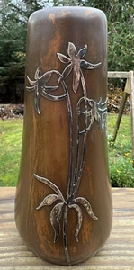Antique Heintz Art Metal Lily Flower Vase Sterling On Bronze Arts & Crafts 7” - Picture 1 of 10
