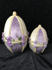 Timeless Treasures Easter Nesting Eggs Purple Cream Roses Trinket/Gift Box - Picture 1 of 9