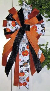 10 " FALL HALLOWEEN TRICK or TREAT BOW use on GRAPEVINE WREATH LANTERN B 64-H rb - Picture 1 of 6