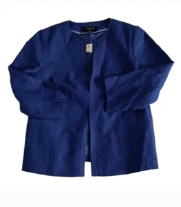 Talbot's Size 6P Blue 100% Linen Open Front Quarter Sleeve Jacket - Picture 1 of 16