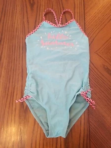 Girls 1 Piece Swimsuit Size 5/6 Ruched Side Crisscross Spaghetti Straps - Picture 1 of 3