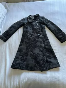 Desigual Black Floral Brocade Coat Size 4-6 SOME DAMAGE Goth Victorian Steampunk - Picture 1 of 23