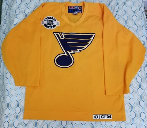 VTG 90s CCM St Louis Blues Practice Hockey Jersey Yellow Chris Pronger Medium Cover
