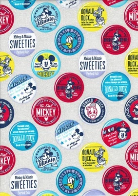 Licensed Disney Cotton Fabric MICKEY & MINNIE MOUSE BUTTONS Donald Duck By Yard - Image 1 of 4