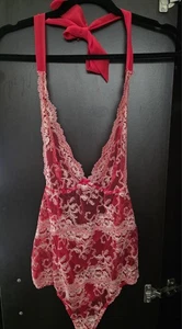 Victoria's Secret Large Red Lace Lingerie Sexy Teddy Thong Babydoll Halter - Picture 1 of 15