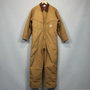 Carhartt Coveralls Mens 42 Short Brown Quilt Lined Duck Zip Snap Utility X01 BRN - Picture 1 of 16