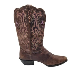 Justin Damen bestickt braun lila Leder Stiefel Größe 10B Cowgirl L2562 - Bild 1 von 18