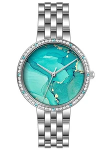 Damen Silber Uhr Edelstahl Armband Türkis Zifferblatt Drei Zeiger Analo... - Bild 1 von 7