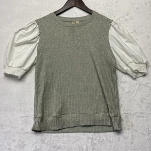 Top maglietta donna Misia manica corta a sbuffo grigio bianco taglia L girocollo a costine - Foto 1 di 11