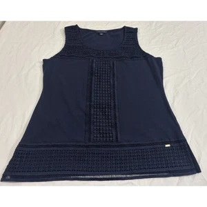 Tommy Hilfiger Women’s Sz M Navy Blue Crochet Lace Wide Strap Tank Top Coastal - Picture 1 of 8